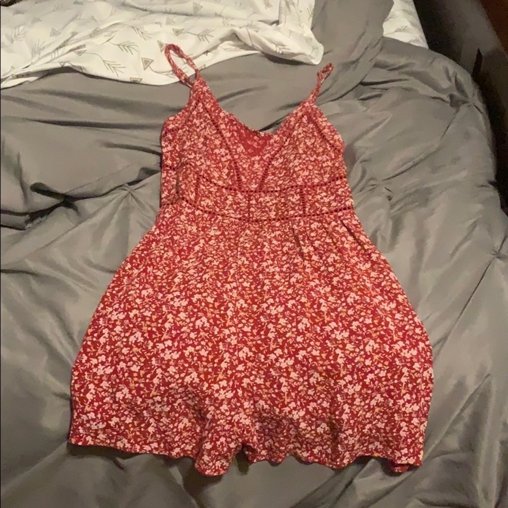 Red romper with flowers